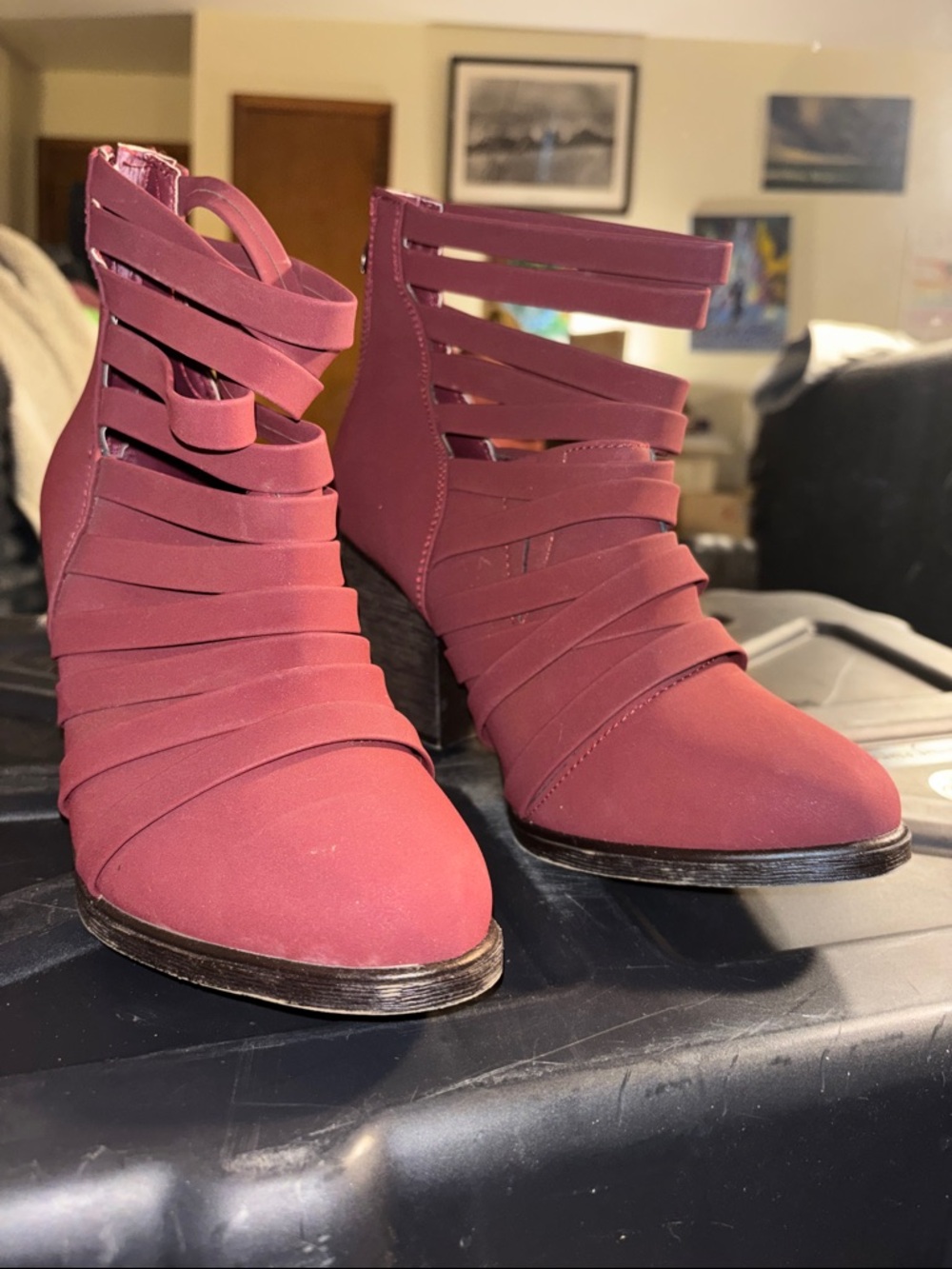 Strappy Ankle Bootie in Raspberry